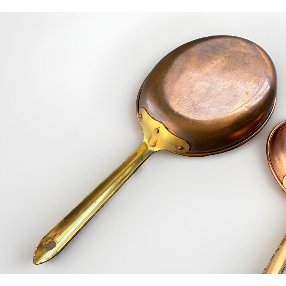 Vintage Copral Portugal Copper Pan Set Oval Gratin & Round Skillet Brass - Picture 3 of 7